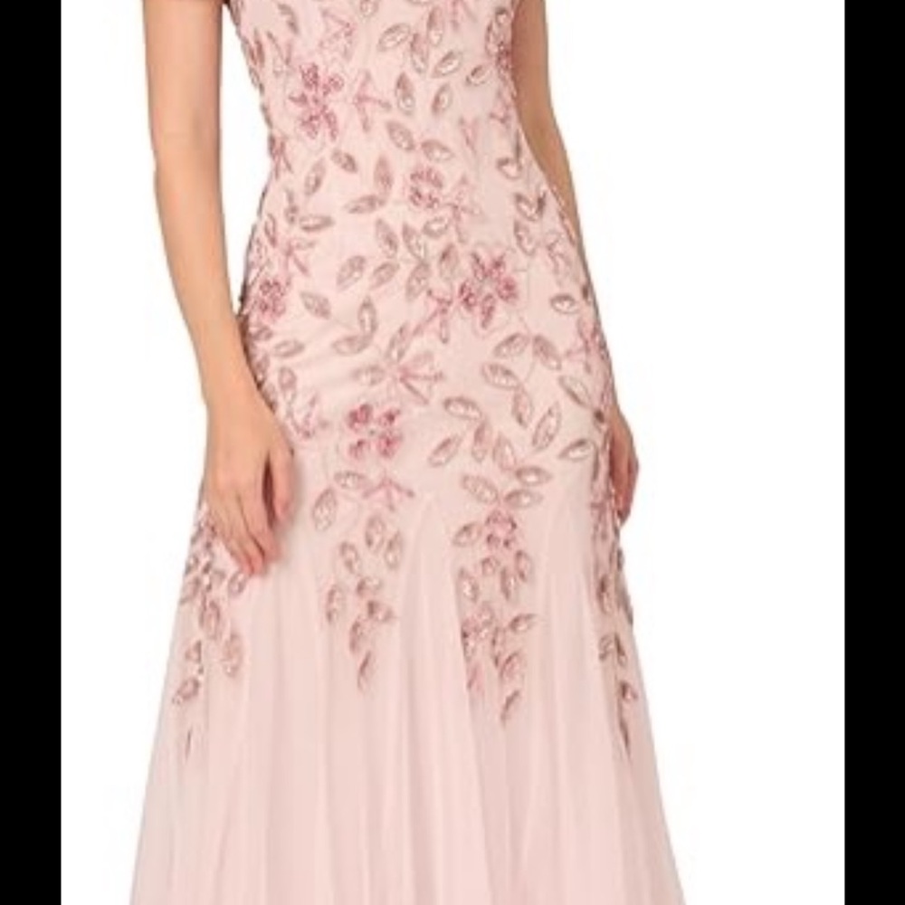 Adrianna Papell blush color beaded Evening Gown